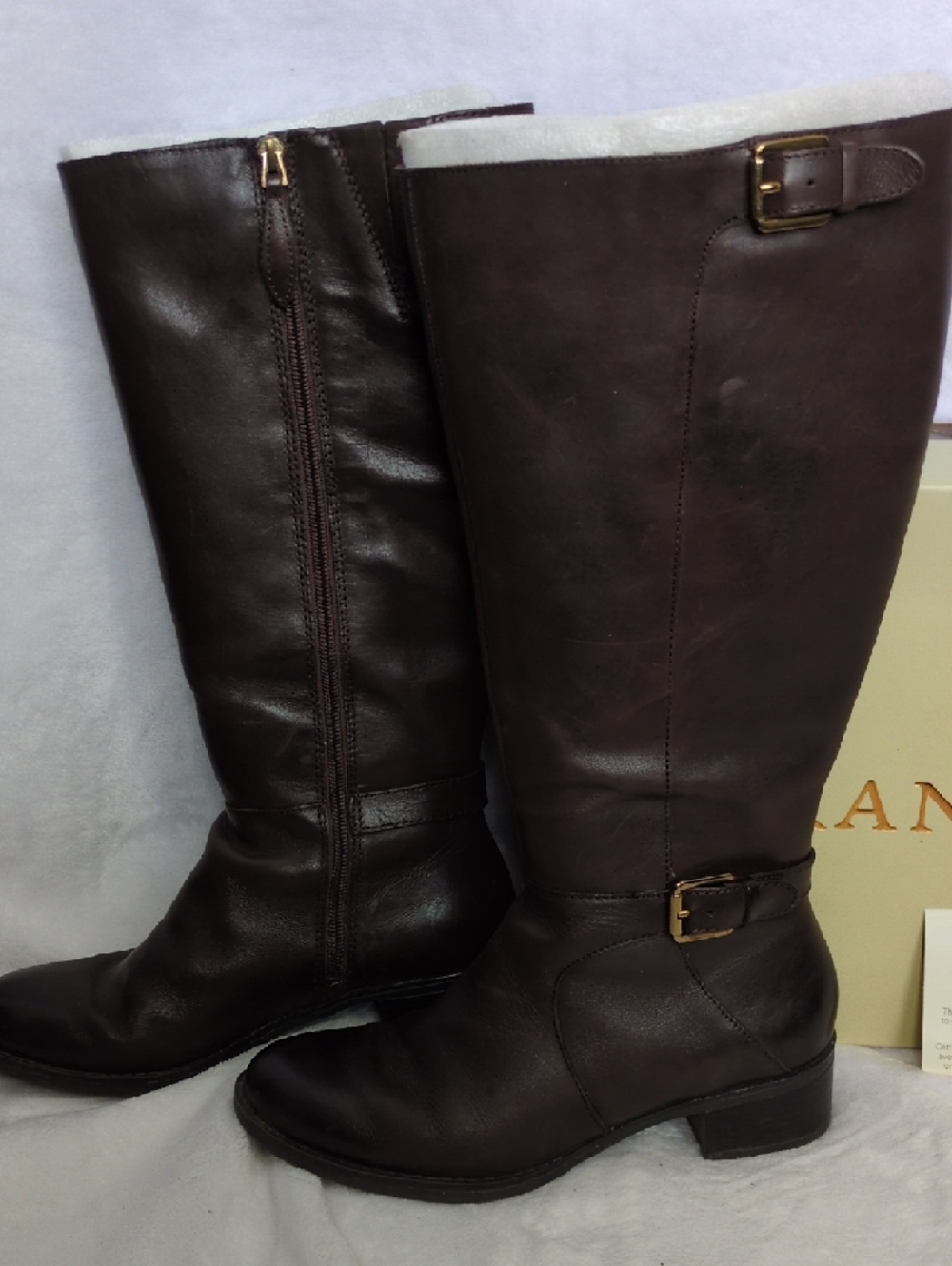 Franco Sarto Brown Leather Knee High Wide Calf Women's Boots - Picture 4 of 11